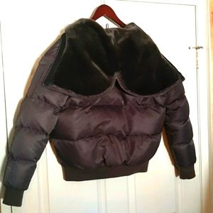 THE NORTH FACE LIKE NEW CHARCOAL 550 DOWN PUFFER FAUX FUR HOODED JACKET SIZE M